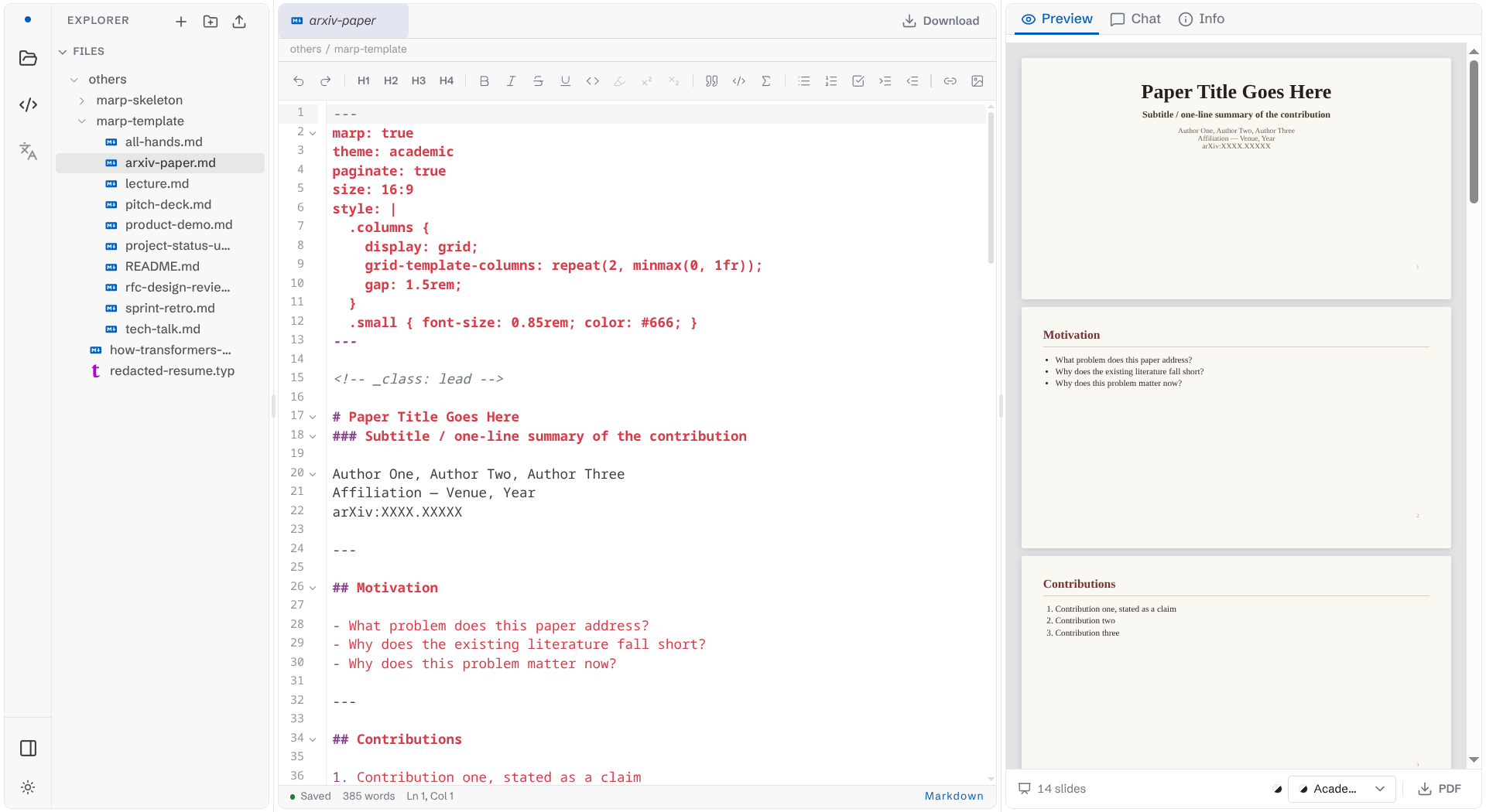 Creating presentation slides with Marp